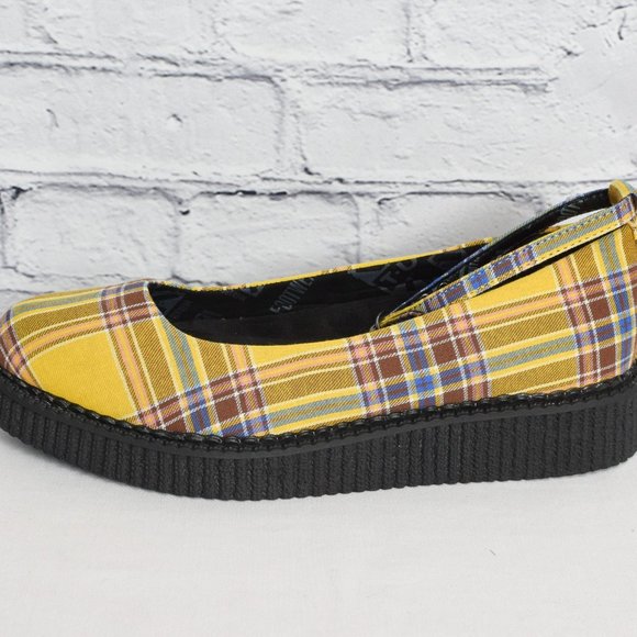 NEW IN BOX T.U.K. Footwear Yellow Plaid Pointed Ballet Creeper - Picture 4 of 8